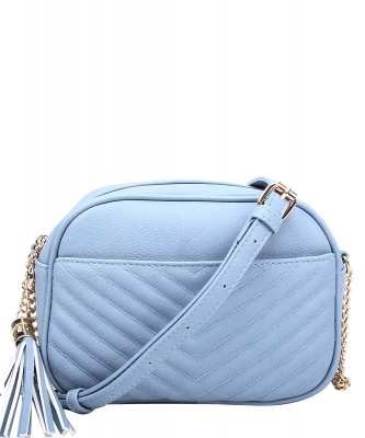 Veronica Double Zipper V Pattern Crossbody WU121 BLUE GRAY